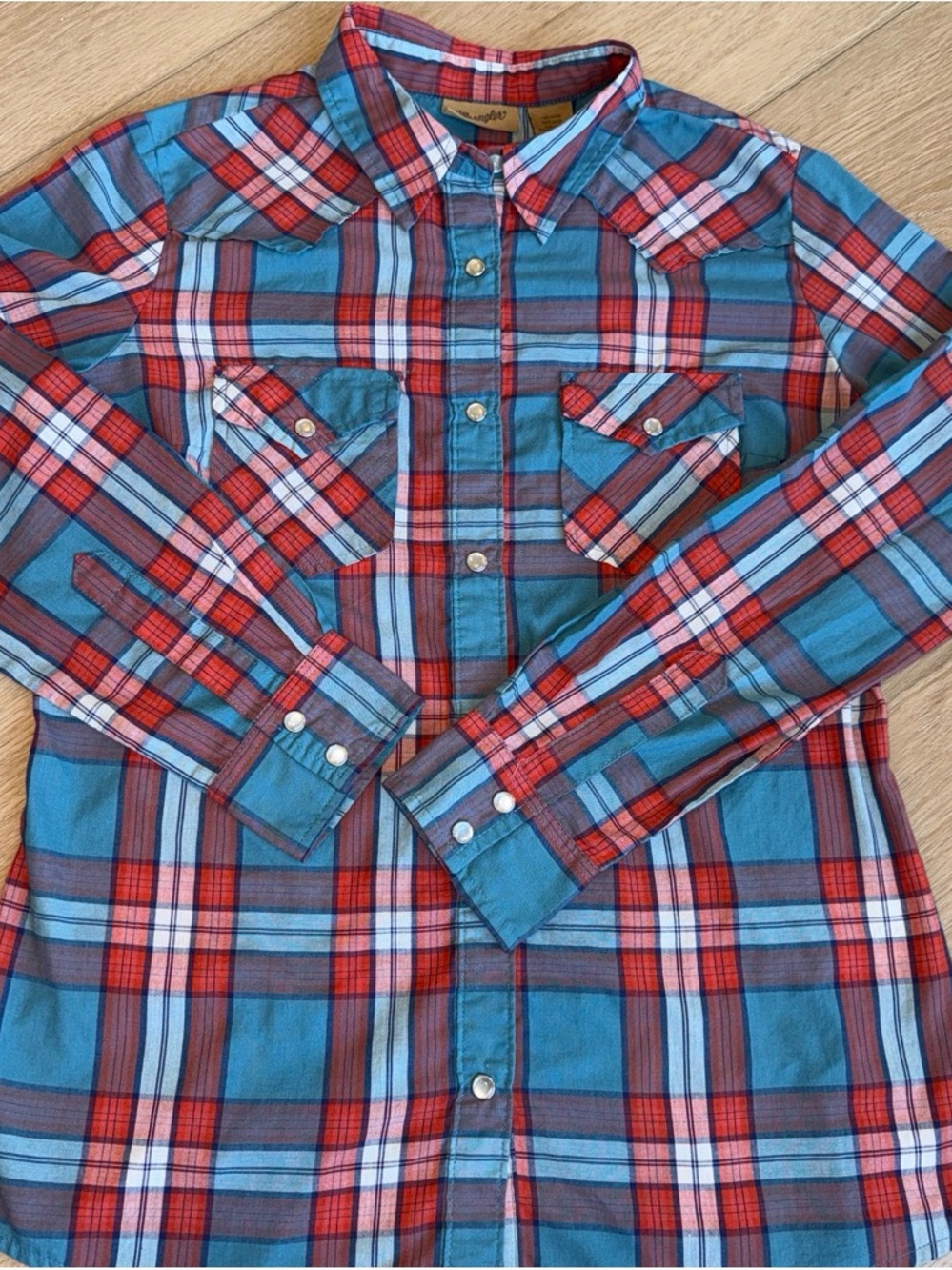 Wrangler Blue & Red Plaid Button-Down Kids Shirt